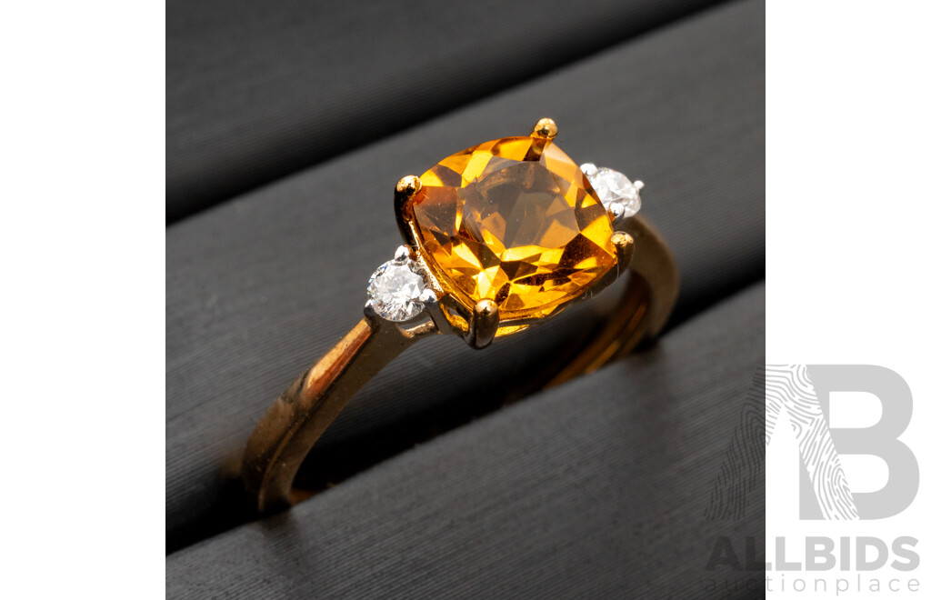 BRAND NEW - 9ct Yellow Gold Citrine & Diamond Ring, TDW0.05ct, Size N, 1.93 Grams