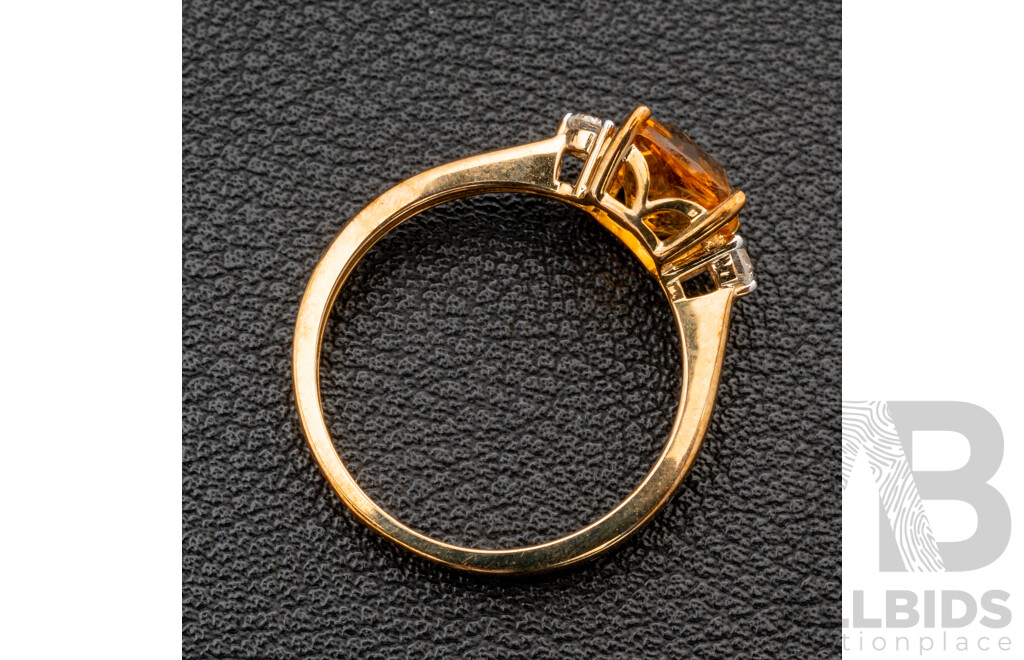 BRAND NEW - 9ct Yellow Gold Citrine & Diamond Ring, TDW0.05ct, Size N, 1.93 Grams