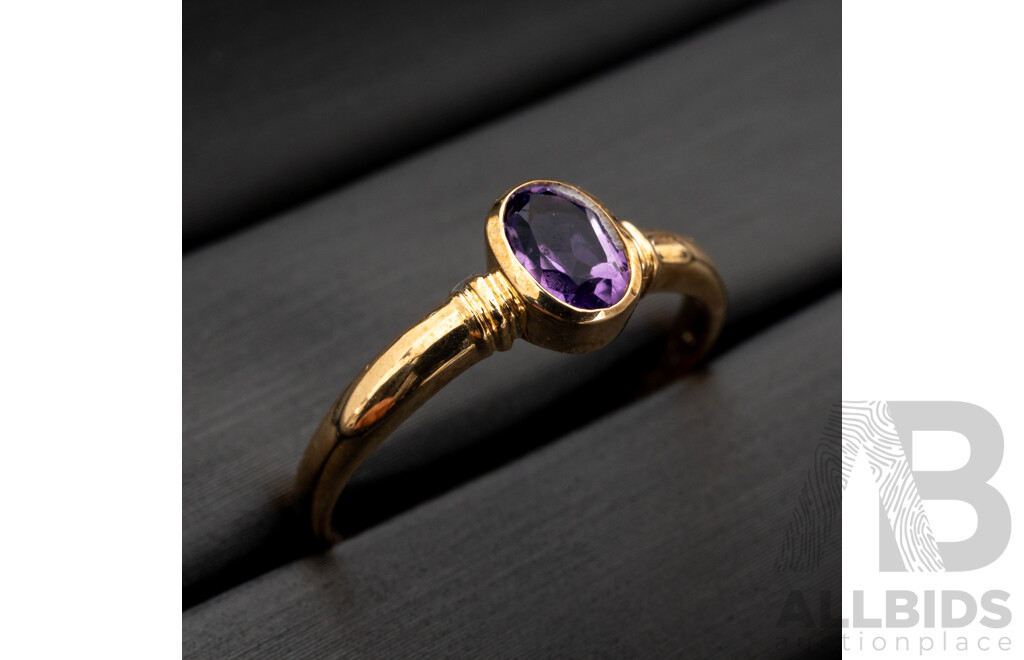 BRAND NEW - 9ct Yellow Gold Amethyst Ring, Size M, 1.54 Grams