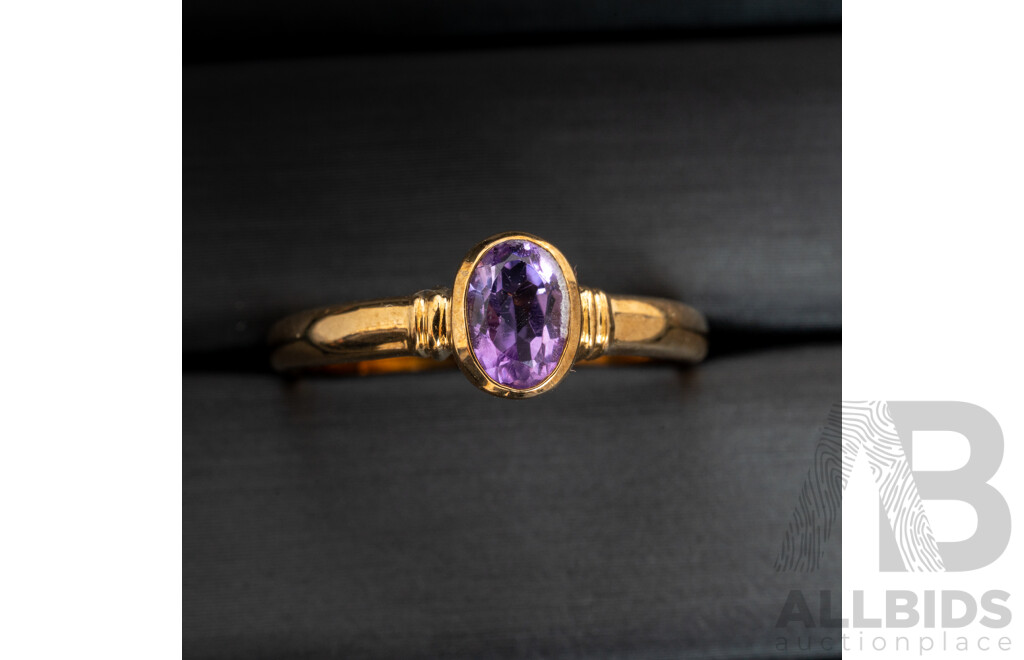 BRAND NEW - 9ct Yellow Gold Amethyst Ring, Size M, 1.54 Grams