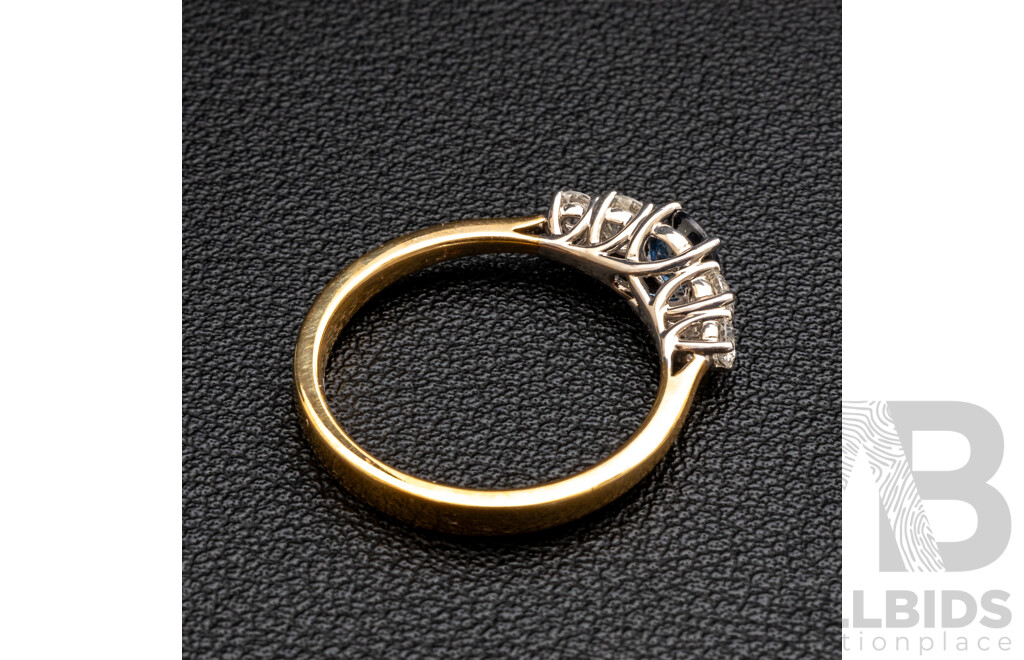 BRAND NEW - 9ct Yellow Gold Australian Sapphire & Diamond Ring, S0.54ct/TDW0.45ct, Size O, 2.80 Grams