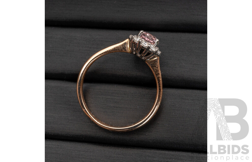 BRAND NEW - 18ct Rose/White Morganite & Diamond Halo Ring, S0.70ct/TDW0.25ct, Size N, 2.92 Grams