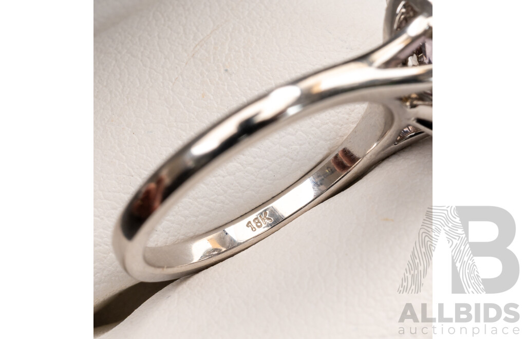 BRAND NEW - 18ct White Gold Mauve Pink Spinel & Diamond Halo Ring, S2.51ct/TDW0.25ct, Size N, 6.39 Grams