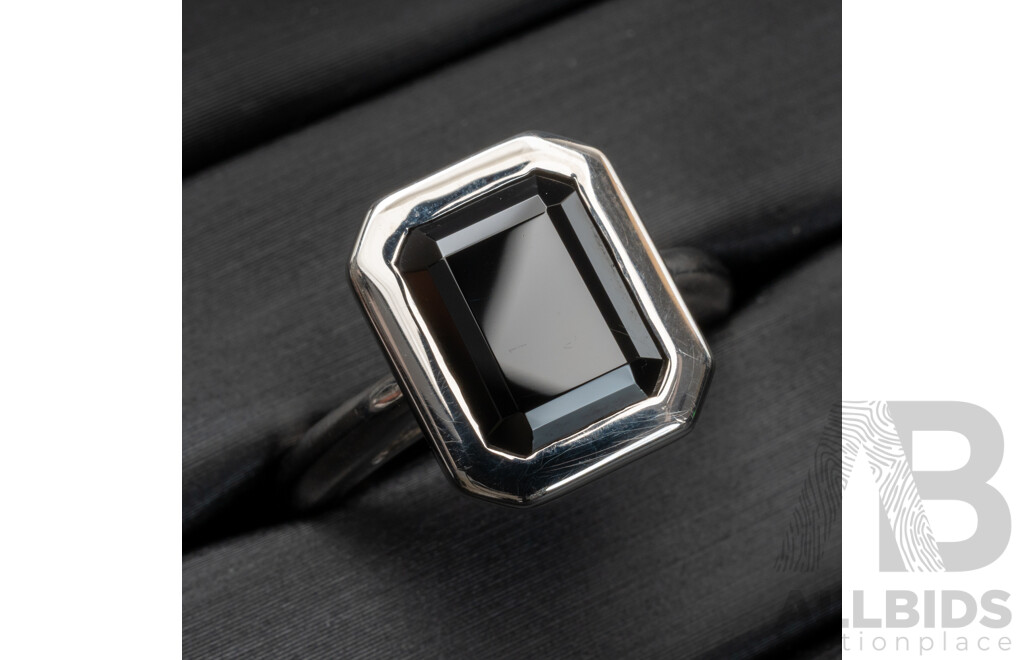 BRAND NEW - Sterling Silver Rhodium Plated Black Spinel Ring, Size O, 5.63 Grams