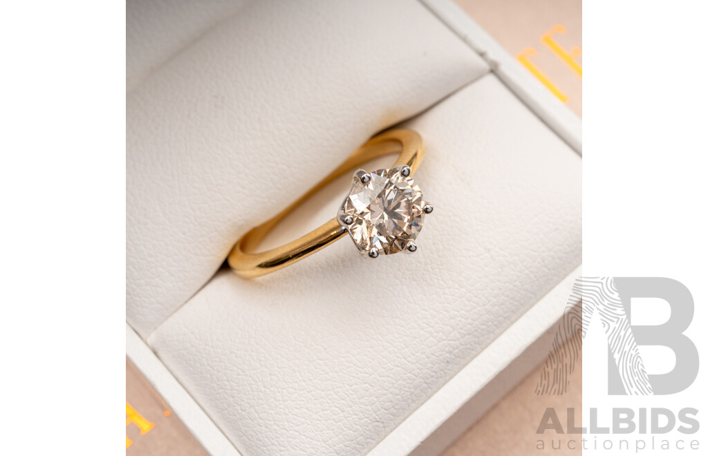 BRAND NEW - 18ct Certified 1.28ct C2/VS2 Argyle Australian Chocolate Diamond Solitiare Ring, Size N, 3.49 Grams