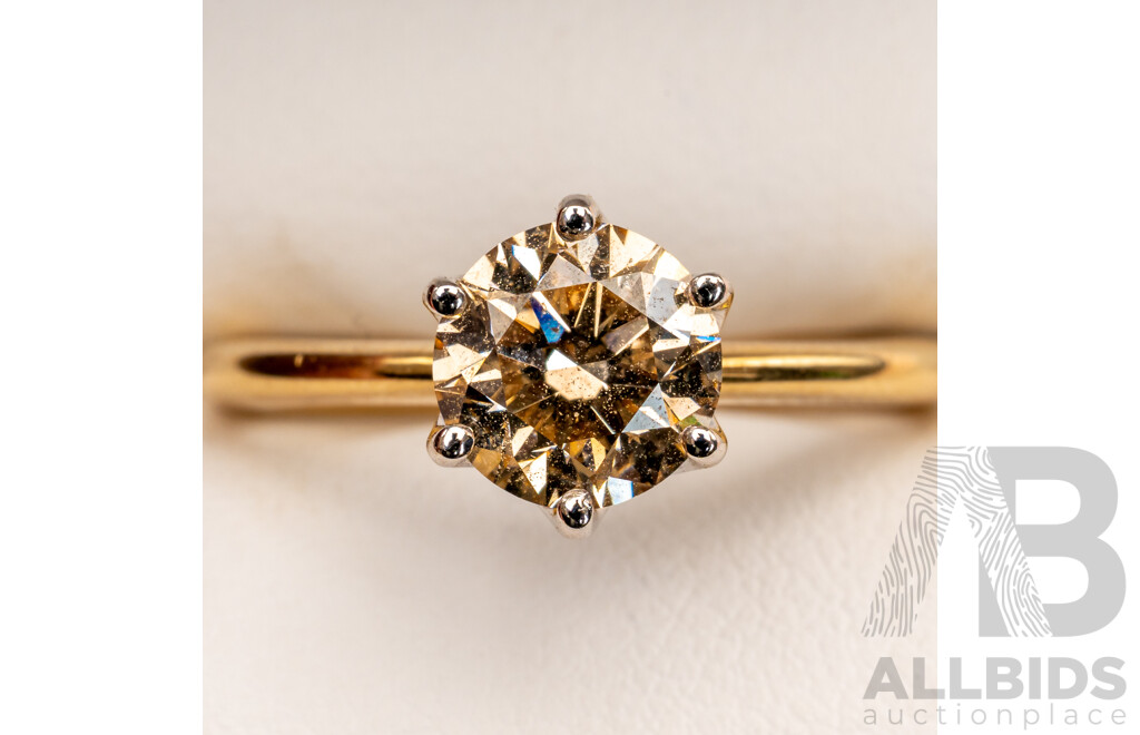 BRAND NEW - 18ct Certified 1.28ct C2/VS2 Argyle Australian Chocolate Diamond Solitiare Ring, Size N, 3.49 Grams