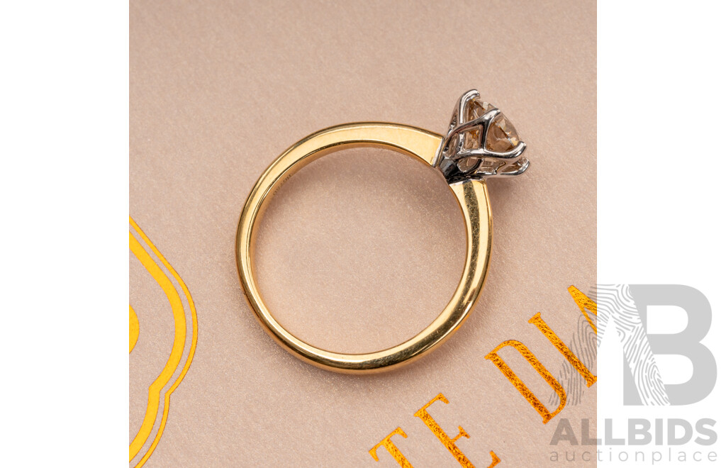 BRAND NEW - 18ct Certified 1.28ct C2/VS2 Argyle Australian Chocolate Diamond Solitiare Ring, Size N, 3.49 Grams