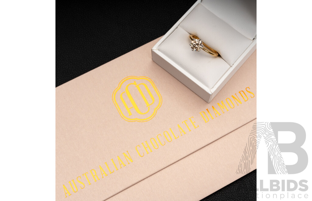BRAND NEW - 18ct Certified 1.28ct C2/VS2 Argyle Australian Chocolate Diamond Solitiare Ring, Size N, 3.49 Grams