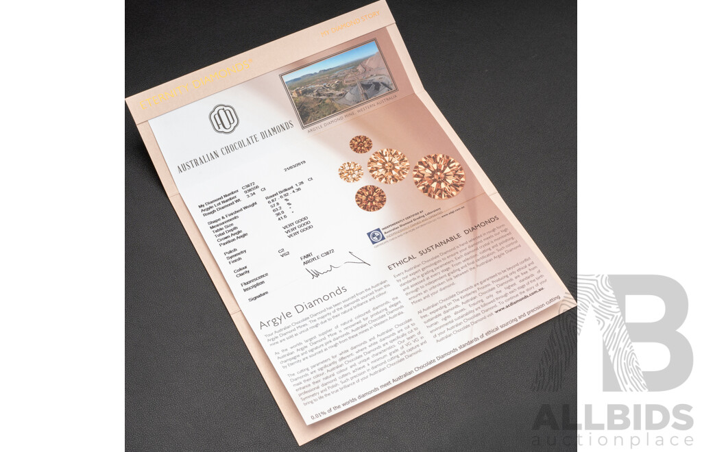 BRAND NEW - 18ct Certified 1.28ct C2/VS2 Argyle Australian Chocolate Diamond Solitiare Ring, Size N, 3.49 Grams