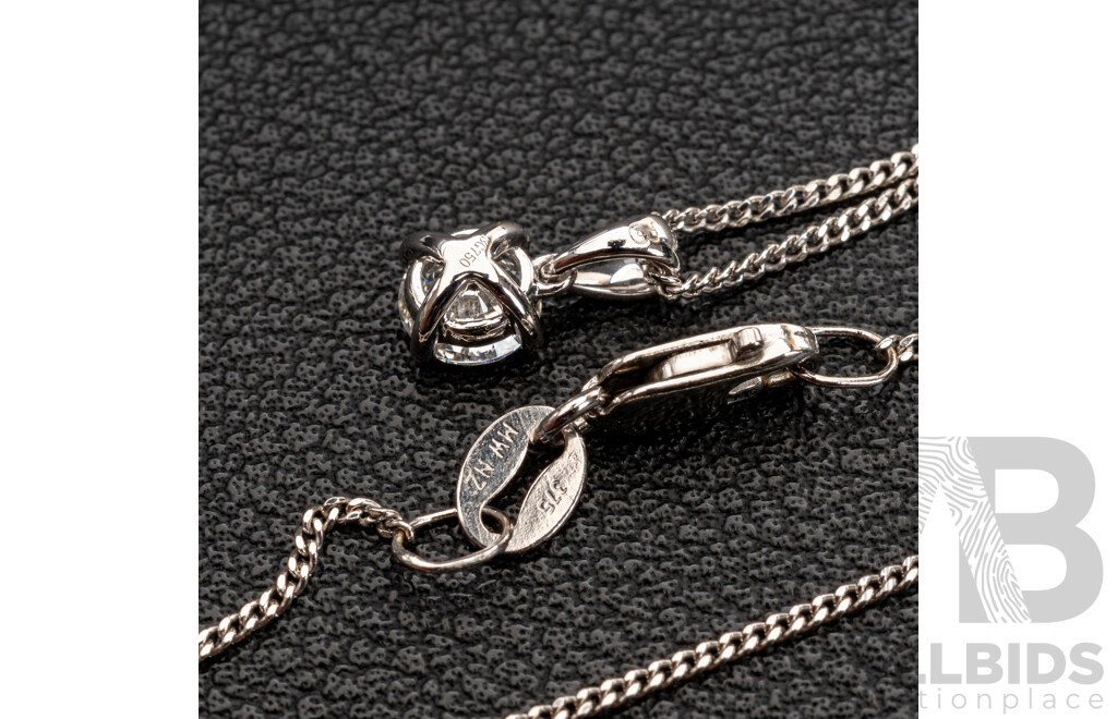 BRAND NEW - 18ct White Gold 0.50ct Diamond Pendant & 9ct Curb Link Necklace, 45cm, 2.28 Grams