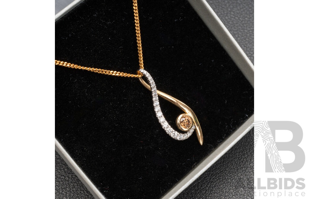 BRAND NEW - 9ct Australian 0.20ct Chocolate Diamond 'Desert Pea' Pendant, Est TDW 0.50ct, on 9ct Curb Link Necklace, 45cm, 4.41 Grams