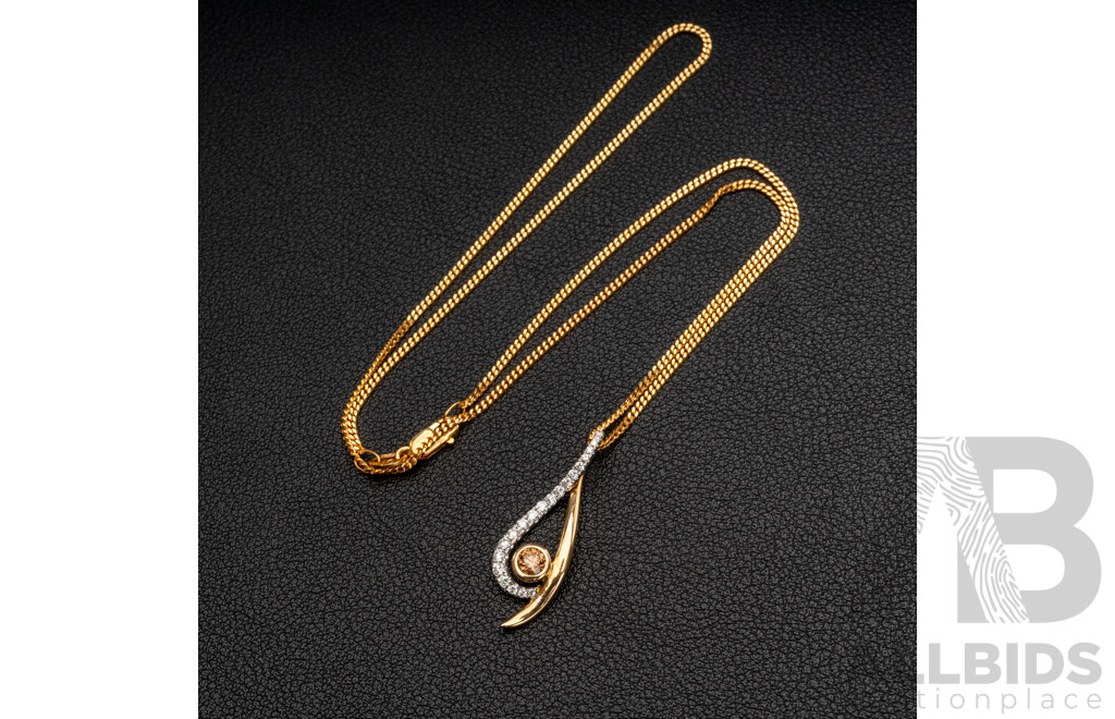 BRAND NEW - 9ct Australian 0.20ct Chocolate Diamond 'Desert Pea' Pendant, Est TDW 0.50ct, on 9ct Curb Link Necklace, 45cm, 4.41 Grams