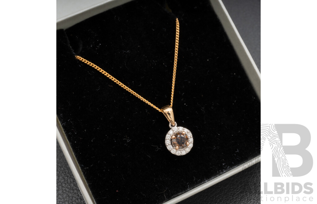 BRAND NEW - 9ct Australian Chocolate Diamonds 'Baby Halo 5005P' Pendant TDW 0.55ct & 9ct 45cm Curb Link Necklace,