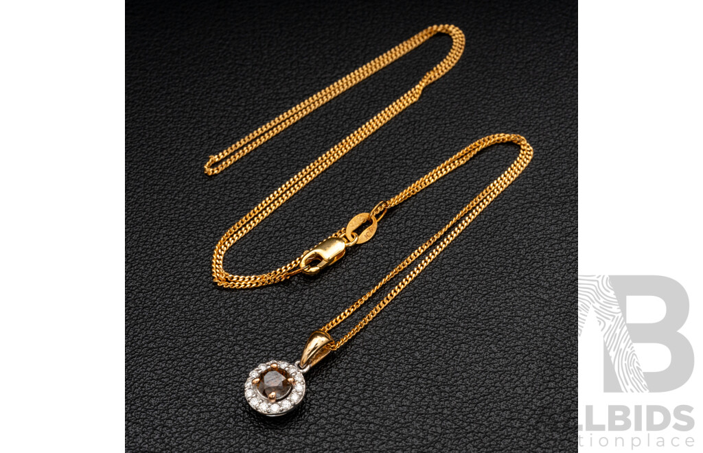 BRAND NEW - 9ct Australian Chocolate Diamonds 'Baby Halo 5005P' Pendant TDW 0.55ct & 9ct 45cm Curb Link Necklace,