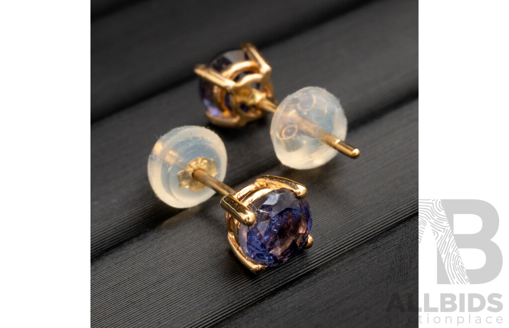 BRAND NEW - 9ct Yellow Gold Iolite Stud Earrings, 5.0mm, 0.64 Grams