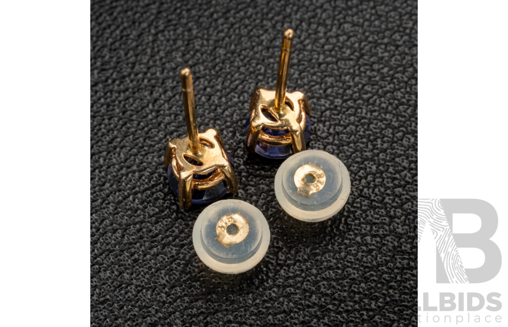 BRAND NEW - 9ct Yellow Gold Iolite Stud Earrings, 5.0mm, 0.64 Grams