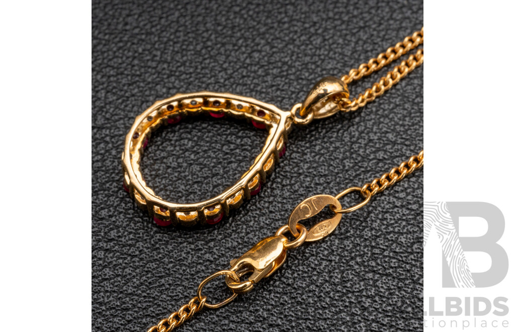 BRAND NEW - 9ct Yellow Gold Ruby & Diamond pear shaped Halo Pendant on 9ct Yellow Gold Necklace, S0.36ct/D0.05ct, 19mm, 50cm, 4.03 Grams