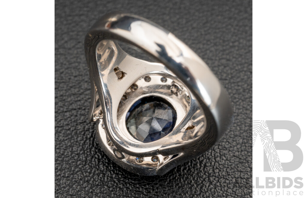 BRAND NEW - Stunning 18ct White Gold No. 1 Ceylon Sapphire & Diamond Halo Ring, S3.09ct/D0.80ct, Size K, 11.06 Grams