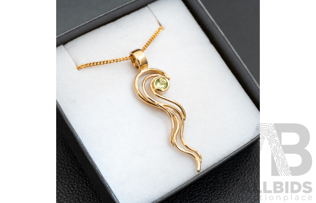 BRAND NEW - 9ct Unique Artisan Peridot Pendant, 45mm, on 9ct Yellow Gold Necklace, 45cm,  6.06 Grams
