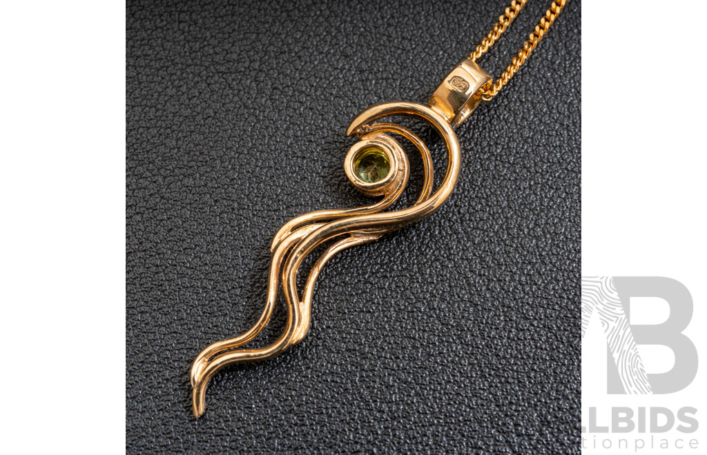 BRAND NEW - 9ct Unique Artisan Peridot Pendant, 45mm, on 9ct Yellow Gold Necklace, 45cm,  6.06 Grams