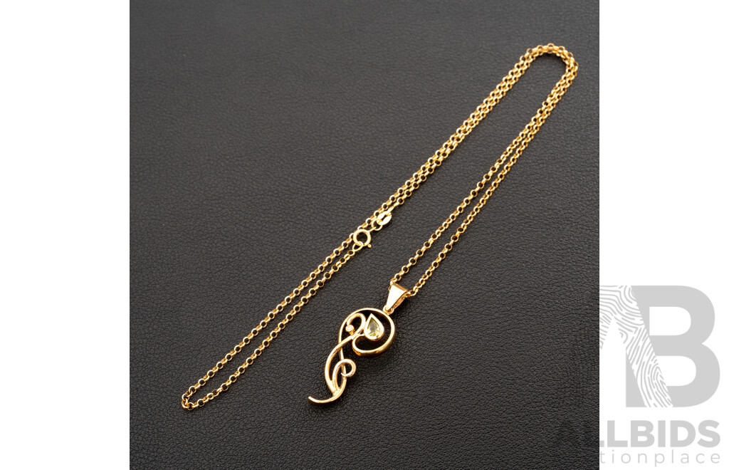 BRAND NEW - 9ct Unique Artisan Green Tourmaline & Diamond Pendant, 37mm, on 9ct Yellow Gold Necklace, 50cm, 6.58 Grams