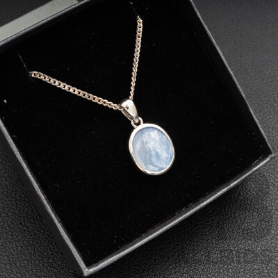BRAND NEW - Sterling Silver Rhodium Plated 5.0ct Sapphire Cabochon Pendant & Necklace, 20mm, 50cm, 6.63 Grams