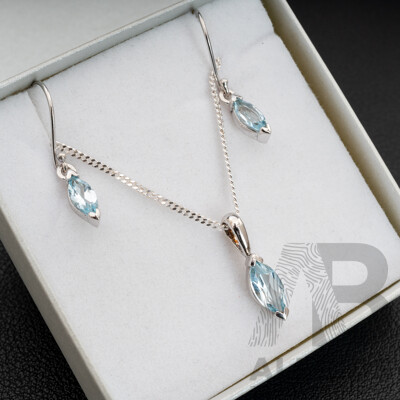 BRAND NEW - Sterling Silver Topaz Drop Earrings & Necklace Set, 5.66 Grams