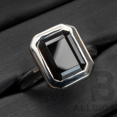 BRAND NEW - Sterling Silver Rhodium Plated Black Spinel Ring, Size O, 5.63 Grams