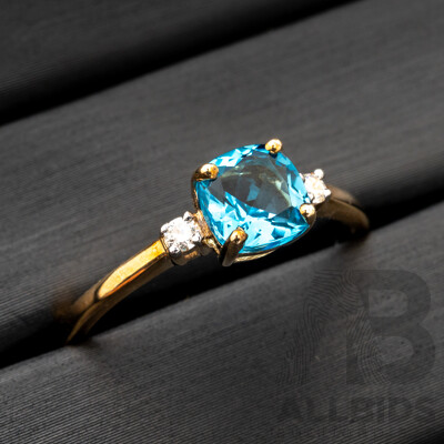 BRAND NEW - 9ct Yellow Gold Topaz & Diamond Ring, TDW0.06ct, Size N, 1.71 Grams