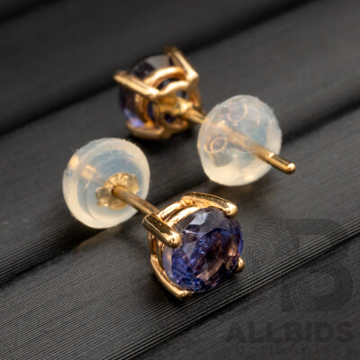 BRAND NEW - 9ct Yellow Gold Iolite Stud Earrings, 5.0mm, 0.64 Grams