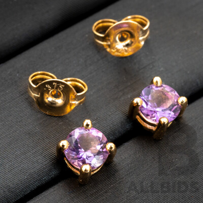 BRAND NEW - 9ct Yellow Gold Amethyst Stud Earrings, 4.35mm, 1.02 Grams
