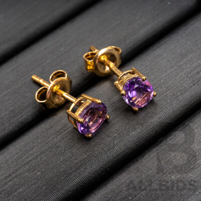 BRAND NEW - 9ct Yellow Gold Amethyst Stud Earrings, 5.0mm, 0.62 Grams