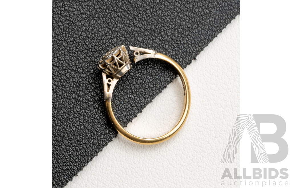 18ct/platinum Antique Old Cut Diamond Daisy Ring, Est 0.18ct, Size J, 2.88 Grams