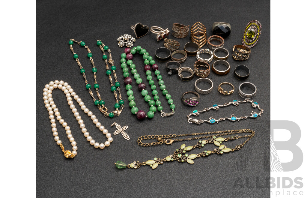 Freshwater Cultured Pearl Necklace, Green Quartz/amethyst SS Necklace, Collection of Other Jewellery Items