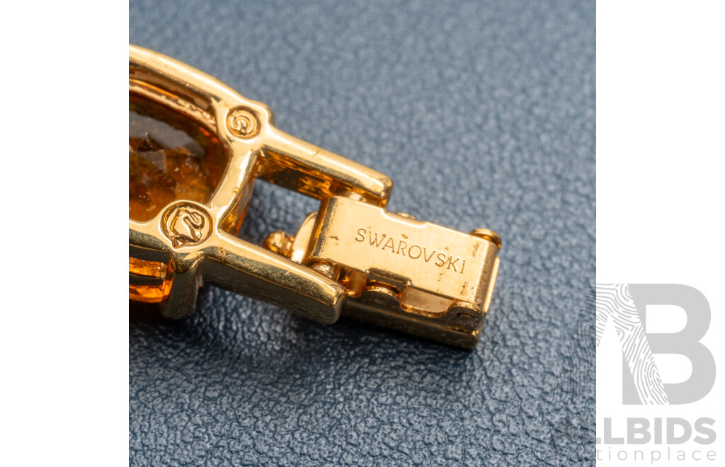 Swarovski Crystal Authentic Golden Crystal Bracelet & Hinged Red Enamel Crystal Bangle, Both Hallmarked