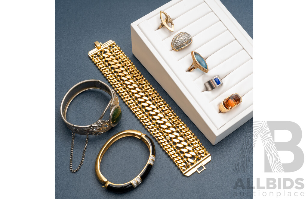 Quality Collection of Vintage Jewellery Items Including Wide Gold Tone Bracelet
