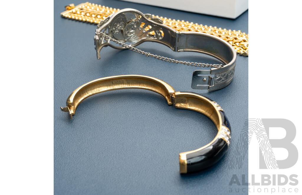 Quality Collection of Vintage Jewellery Items Including Wide Gold Tone Bracelet