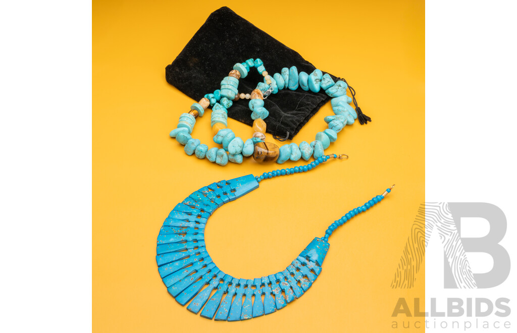 Vintage Turquoise Howlite Beaded Necklace & Turquoise Collar Necklet