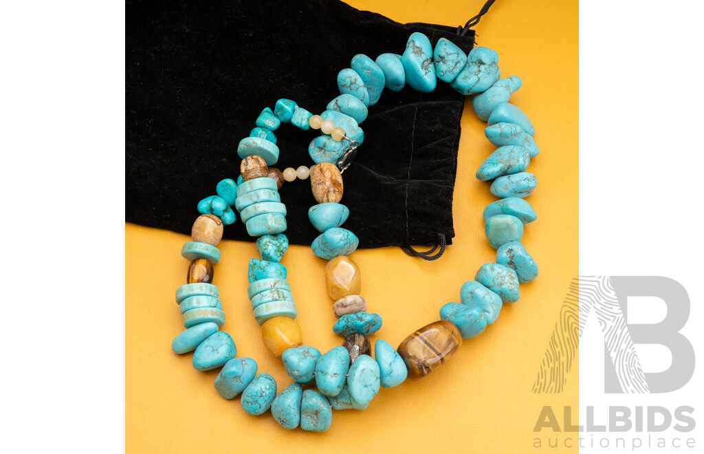 Vintage Turquoise Howlite Beaded Necklace & Turquoise Collar Necklet