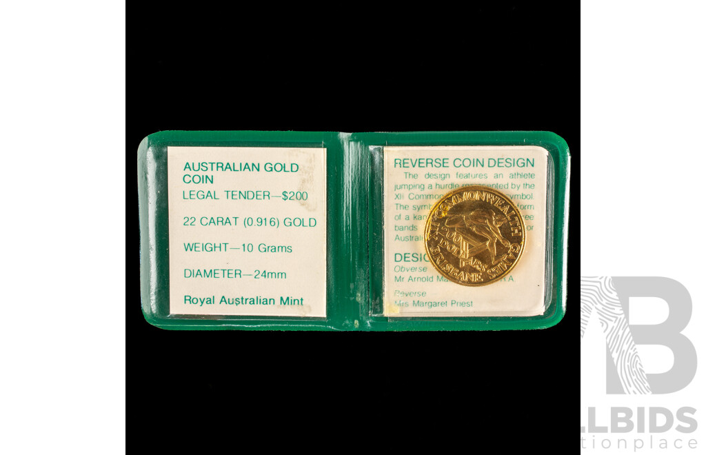 Australian RAM 1982 Gold Two Hundred Dollar Proof Coin, XII Commonwealth Games .916