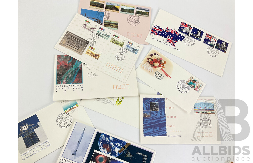 Album of Iternational Stamps Including Australia, Iran, USA, Denmark,United Kingdom, Sweden, Australian First Day Covers, 1956 Olympics, 1966 Decimal Currency, 1970 Cook Bicentenary, Aust Bicentennial 1972 Twenty Five Pence Coin