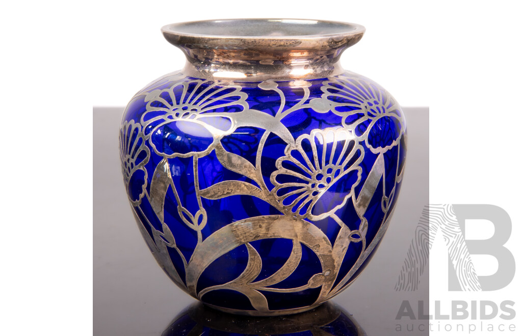 Vintage Blue Glass 14 Piece Drinking Suite Inc 12 Flutes, Two Decanters and Bud Vase by Gold Miller