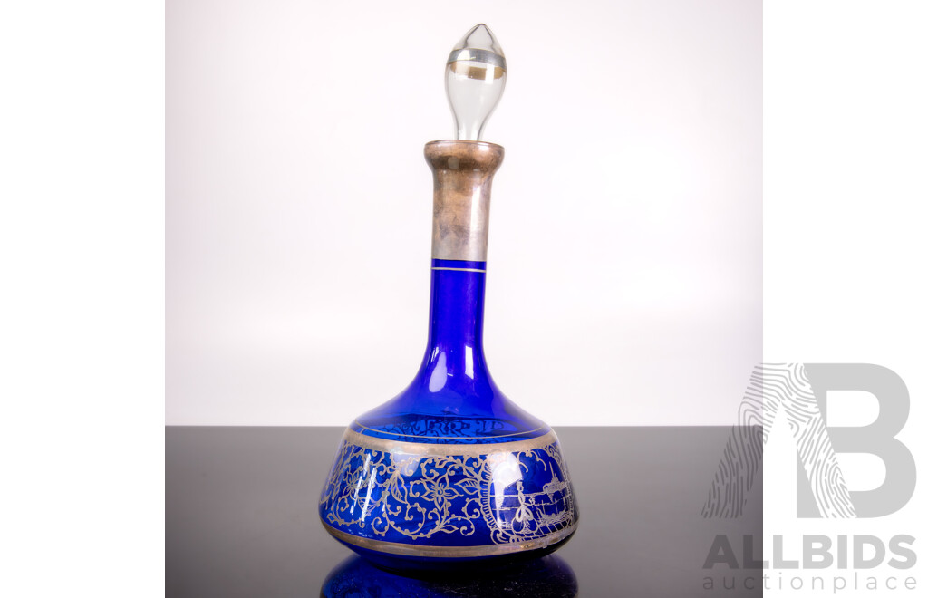 Vintage Blue Glass 14 Piece Drinking Suite Inc 12 Flutes, Two Decanters and Bud Vase by Gold Miller