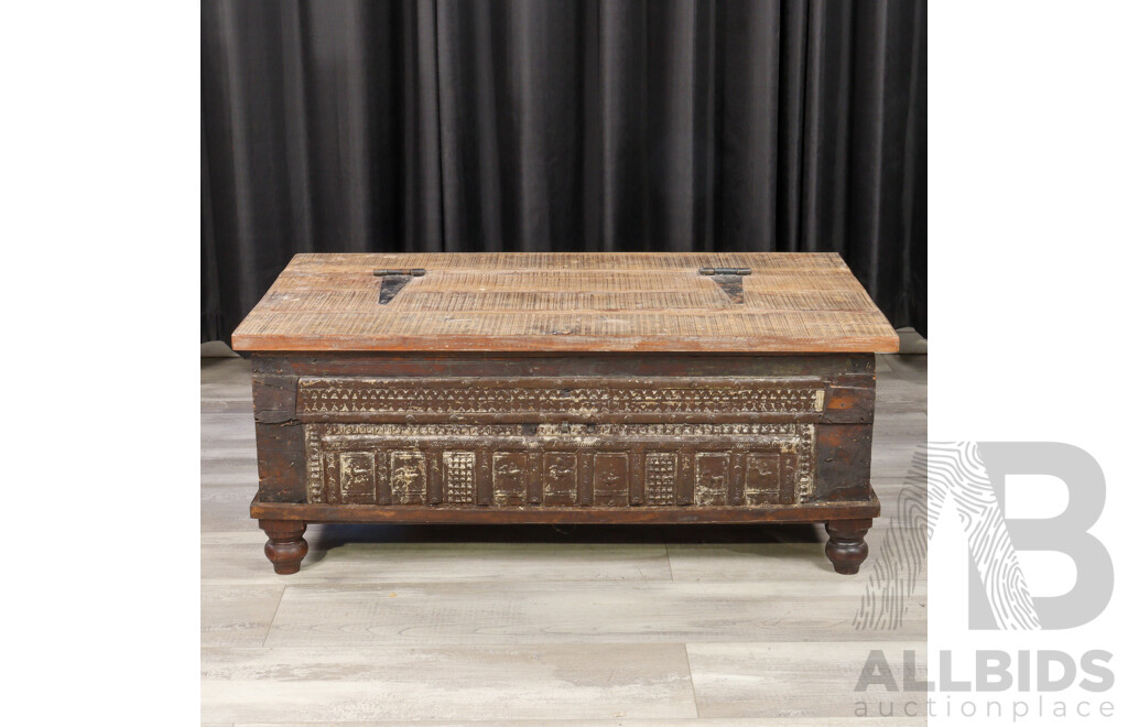 Vintage Indian Hardwood Dowry Chest