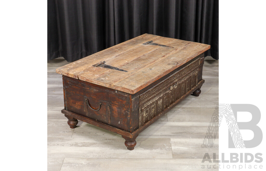 Vintage Indian Hardwood Dowry Chest