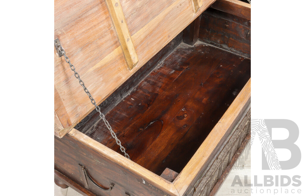 Vintage Indian Hardwood Dowry Chest