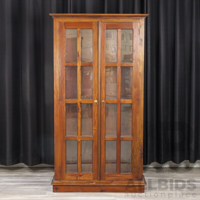 Hardwood Display Cabinet with Glass Panel Doors