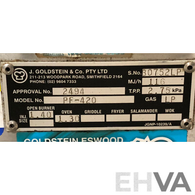 Goldstein LPG Four Burner Gas Cooktop/Oven