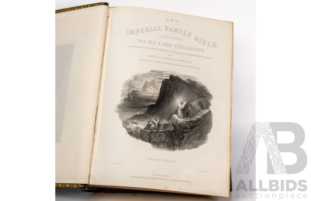 Antique Leather Bound 'The Imperial Family Bible Containing the Old and New Testaments with Notes...' Published by Blackie & Son, Paternoster Row, London; Glasgow and Edinburgh, circa 1860