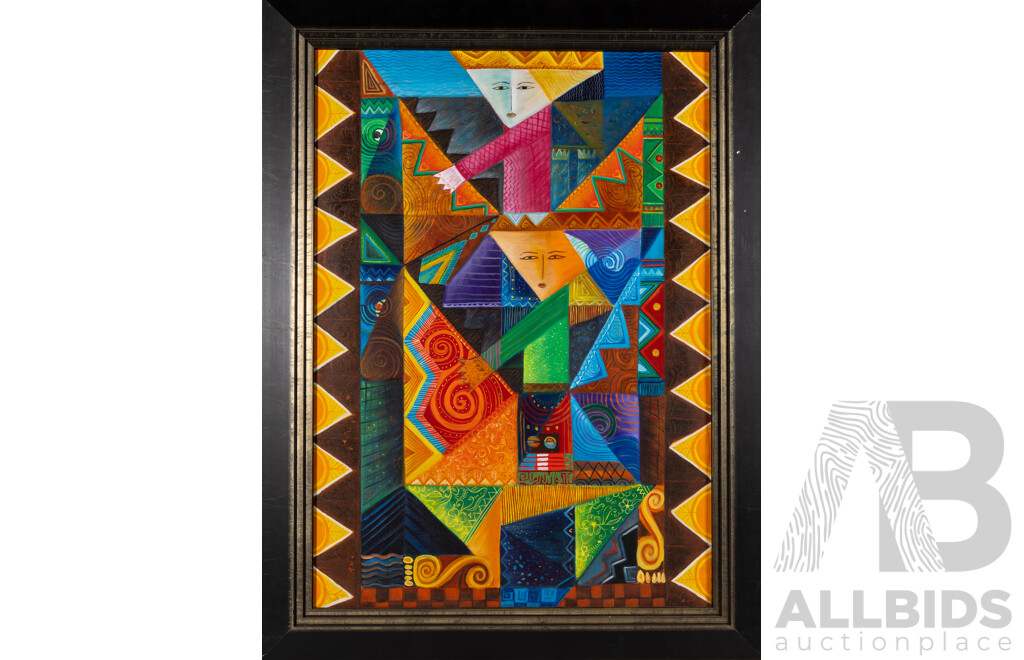 Artist Unknown (20th Century), Abstract - Geometric Life, Original Oil on Canvas Board, 99 x 75 cm (frame)